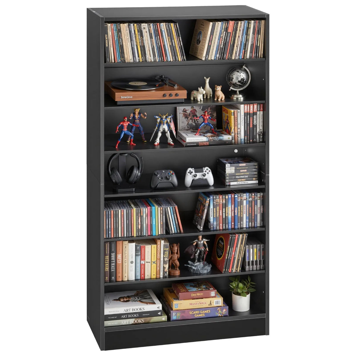 VEVOR multimediju uzglabāšanas skapis ar 7 līmeņiem, DVD plauktu organizators 700 x 300 x 1400 mm CD, DVD, grāmatām un spēlēm, plaukts viesistabai, mājas birojam un ierakstu telpai - ZEMLETES.LV
