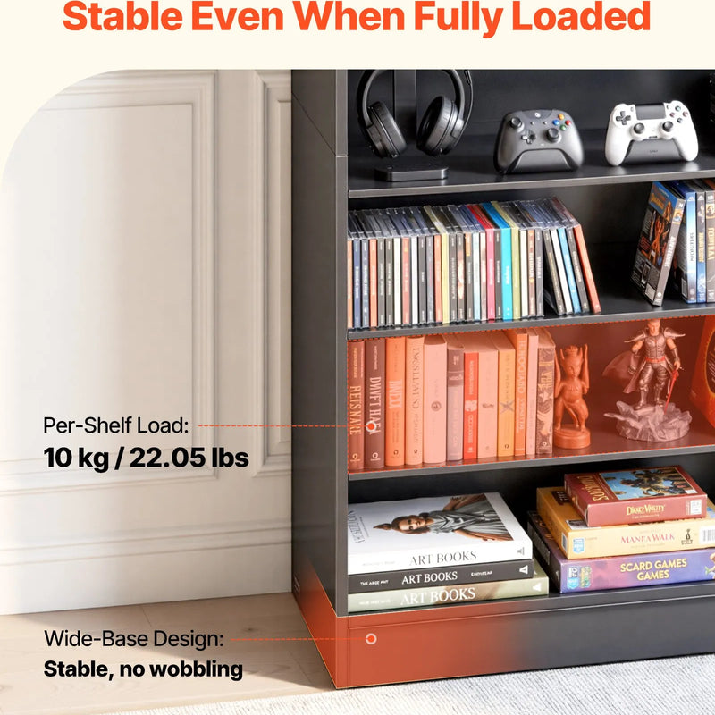 VEVOR multimediju uzglabāšanas skapis ar 7 līmeņiem, DVD plauktu organizators 700 x 300 x 1400 mm CD, DVD, grāmatām un spēlēm, plaukts viesistabai, mājas birojam un ierakstu telpai - ZEMLETES.LV