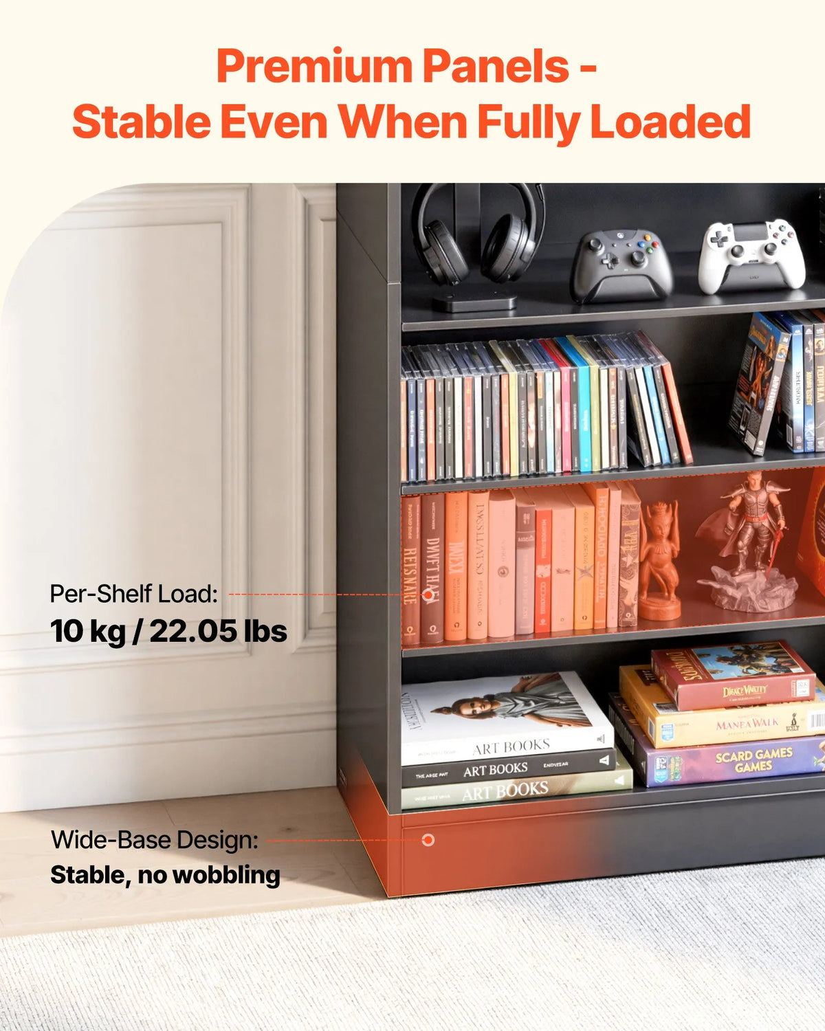 VEVOR multimediju uzglabāšanas skapis ar 7 līmeņiem, DVD plauktu organizators 700 x 300 x 1400 mm CD, DVD, grāmatām un spēlēm, plaukts viesistabai, mājas birojam un ierakstu telpai - ZEMLETES.LV