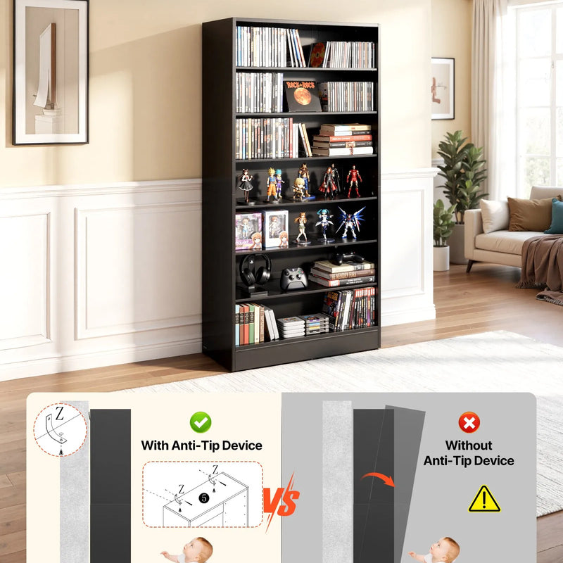 VEVOR multimediju uzglabāšanas skapis ar 7 līmeņiem, DVD plauktu organizators 700 x 300 x 1400 mm CD, DVD, grāmatām un spēlēm, plaukts viesistabai, mājas birojam un ierakstu telpai - ZEMLETES.LV