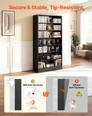 VEVOR multimediju uzglabāšanas skapis ar 7 līmeņiem, DVD plauktu organizators 700 x 300 x 1400 mm CD, DVD, grāmatām un spēlēm, plaukts viesistabai, mājas birojam un ierakstu telpai - ZEMLETES.LV