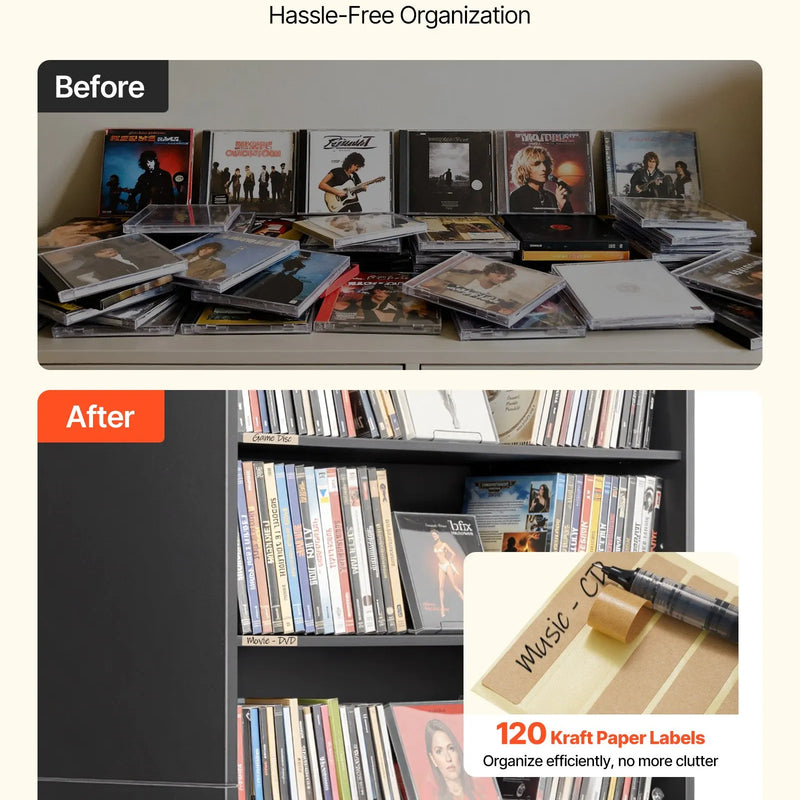 VEVOR multimediju uzglabāšanas skapis ar 7 līmeņiem, DVD plauktu organizators 700 x 300 x 1400 mm CD, DVD, grāmatām un spēlēm, plaukts viesistabai, mājas birojam un ierakstu telpai - ZEMLETES.LV