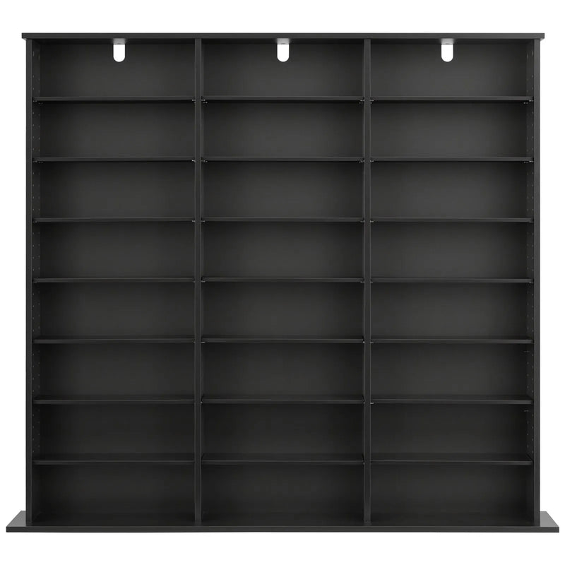 VEVOR multimediju uzglabāšanas skapis ar 8 līmeņiem, DVD plauktu organizators 142 x 22 x 130 cm CD, DVD, grāmatām un spēlēm, plaukts viesistabai, mājas birojam un ierakstu telpai, melns - ZEMLETES.LV