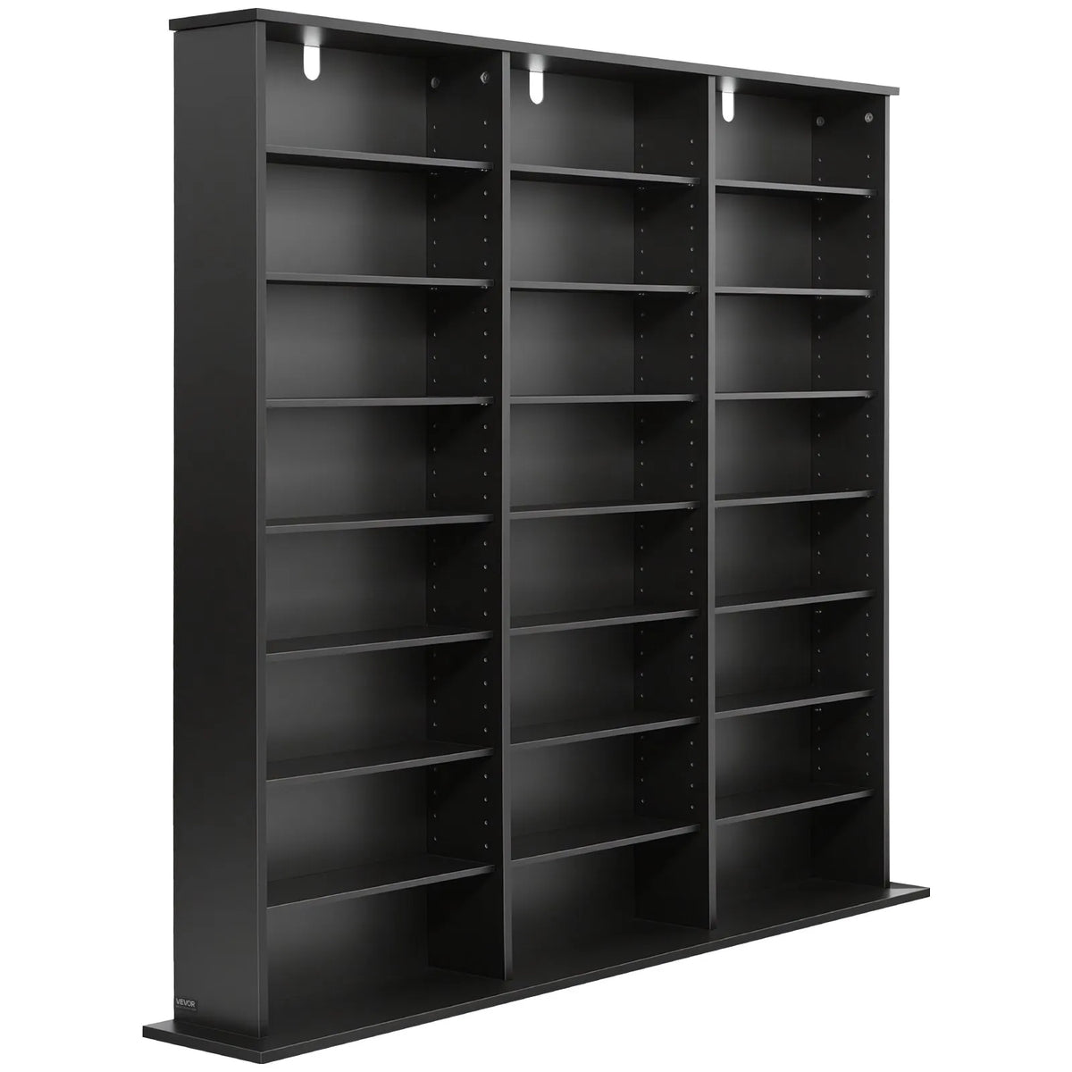 VEVOR multimediju uzglabāšanas skapis ar 8 līmeņiem, DVD plauktu organizators 142 x 22 x 130 cm CD, DVD, grāmatām un spēlēm, plaukts viesistabai, mājas birojam un ierakstu telpai, melns - ZEMLETES.LV