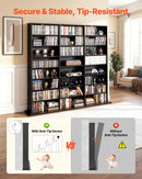 VEVOR multimediju uzglabāšanas skapis ar 8 līmeņiem, DVD plauktu organizators 142 x 22 x 130 cm CD, DVD, grāmatām un spēlēm, plaukts viesistabai, mājas birojam un ierakstu telpai, melns - ZEMLETES.LV