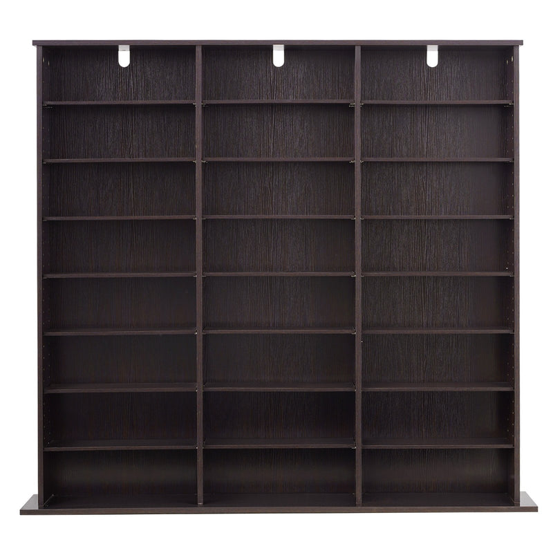 VEVOR multimediju uzglabāšanas skapis ar 8 līmeņiem, DVD plauktu organizators 142 x 22 x 130 cm CD, DVD, grāmatām un spēlēm, plaukts viesistabai, mājas birojam un ierakstu telpai, brūns - ZEMLETES.LV
