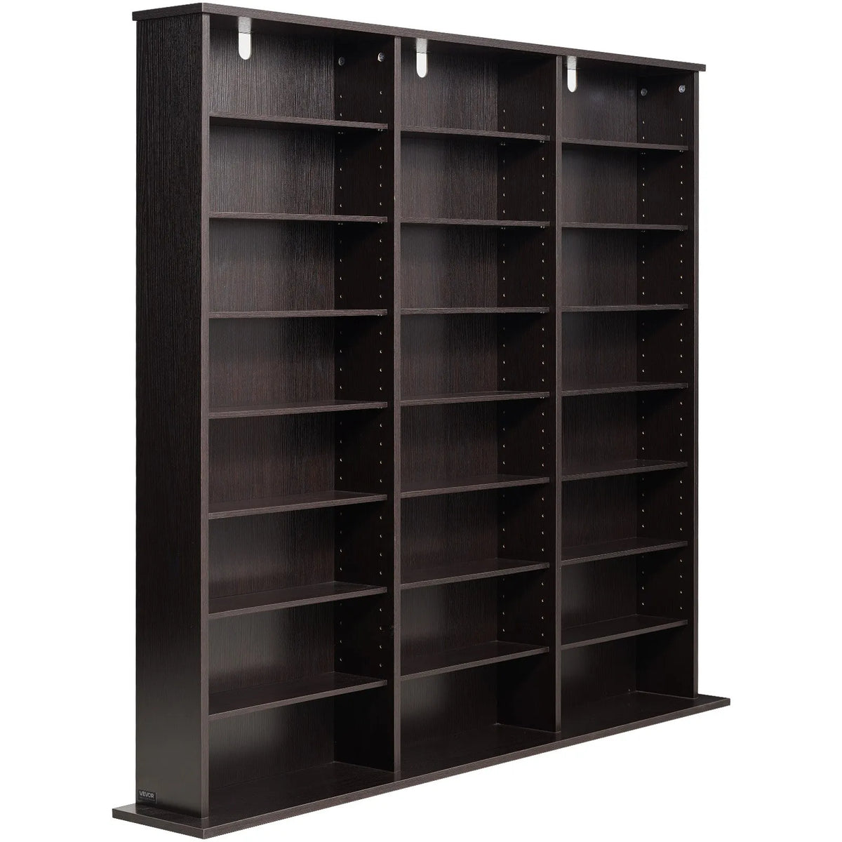 VEVOR multimediju uzglabāšanas skapis ar 8 līmeņiem, DVD plauktu organizators 142 x 22 x 130 cm CD, DVD, grāmatām un spēlēm, plaukts viesistabai, mājas birojam un ierakstu telpai, brūns - ZEMLETES.LV