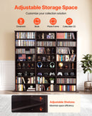 VEVOR multimediju uzglabāšanas skapis ar 8 līmeņiem, DVD plauktu organizators 142 x 22 x 130 cm CD, DVD, grāmatām un spēlēm, plaukts viesistabai, mājas birojam un ierakstu telpai, brūns - ZEMLETES.LV
