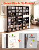 VEVOR multimediju uzglabāšanas skapis ar 8 līmeņiem, DVD plauktu organizators 142 x 22 x 130 cm CD, DVD, grāmatām un spēlēm, plaukts viesistabai, mājas birojam un ierakstu telpai, brūns - ZEMLETES.LV