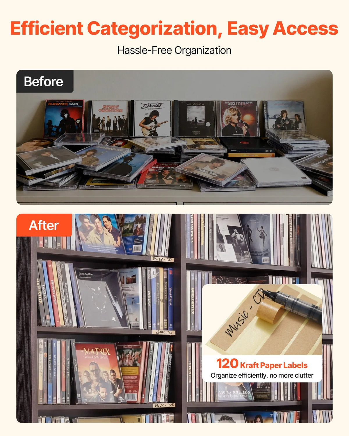 VEVOR multimediju uzglabāšanas skapis ar 8 līmeņiem, DVD plauktu organizators 142 x 22 x 130 cm CD, DVD, grāmatām un spēlēm, plaukts viesistabai, mājas birojam un ierakstu telpai, brūns - ZEMLETES.LV