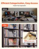 VEVOR multimediju uzglabāšanas skapis ar 8 līmeņiem, DVD plauktu organizators 142 x 22 x 130 cm CD, DVD, grāmatām un spēlēm, plaukts viesistabai, mājas birojam un ierakstu telpai, brūns - ZEMLETES.LV