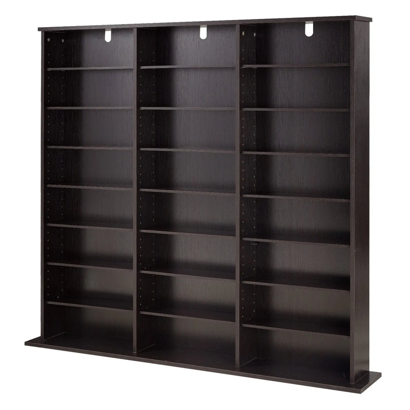 VEVOR multimediju uzglabāšanas skapis ar 8 līmeņiem, DVD plauktu organizators 142 x 22 x 130 cm CD, DVD, grāmatām un spēlēm, plaukts viesistabai, mājas birojam un ierakstu telpai, brūns - ZEMLETES.LV