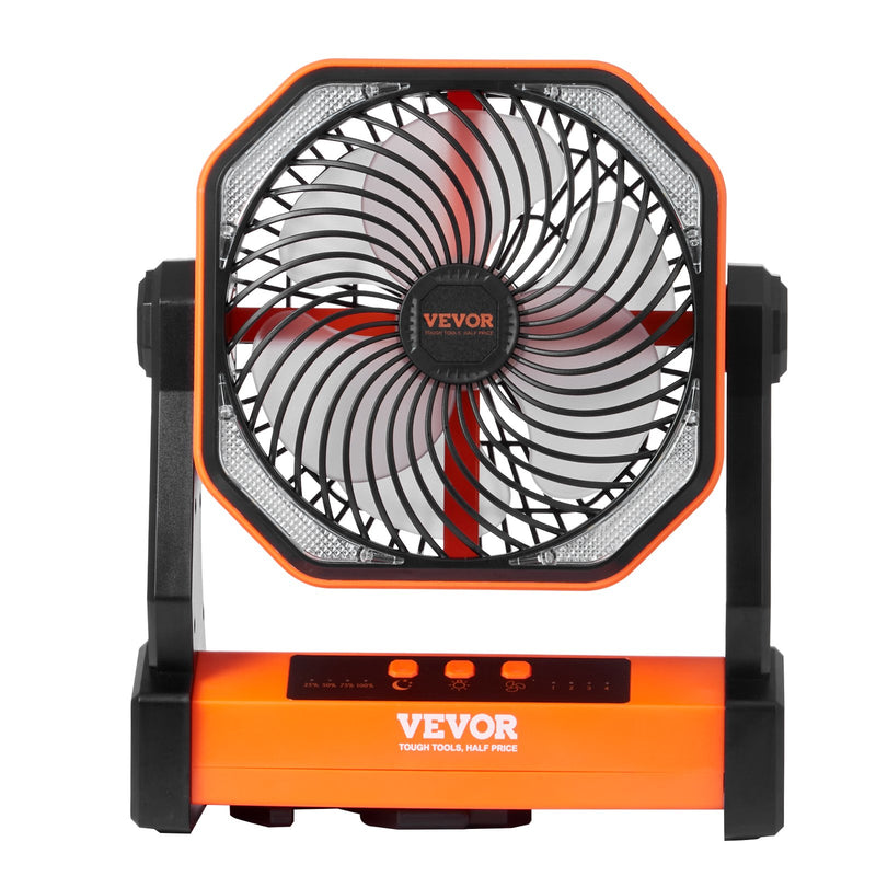 VEVOR 203,2 mm pārnēsājamais ventilators ar uzlādējamu akumulatoru un LED lukturi, 4 regulējami ātrumi