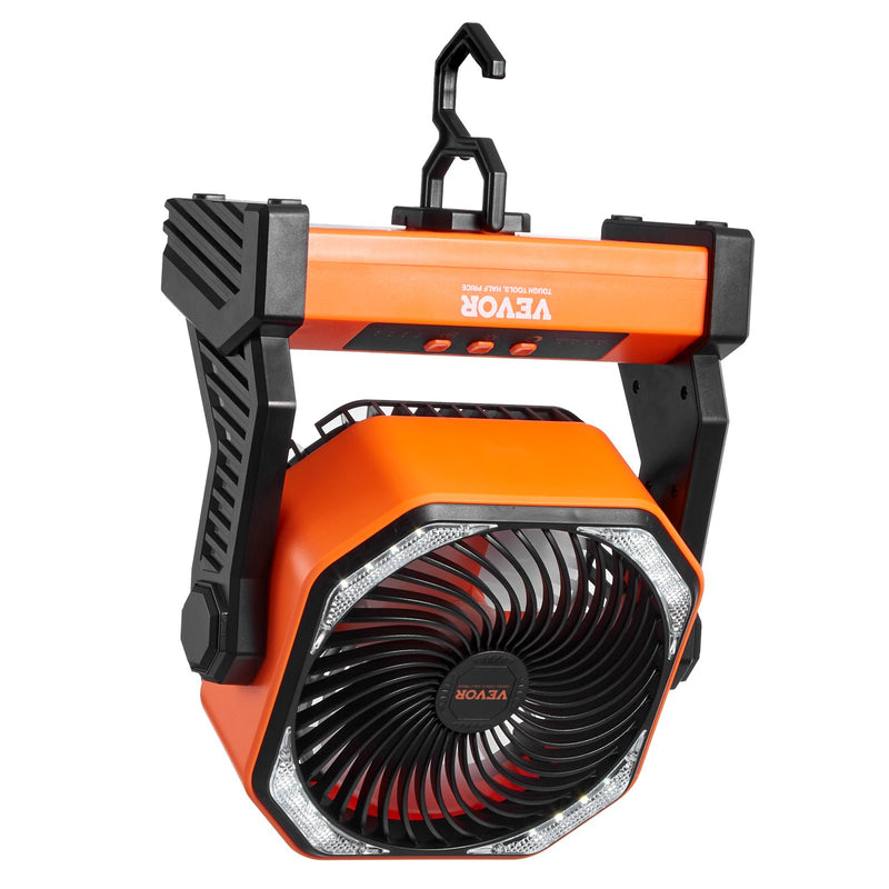 VEVOR 203,2 mm pārnēsājamais ventilators ar uzlādējamu akumulatoru un LED lukturi, 4 regulējami ātrumi