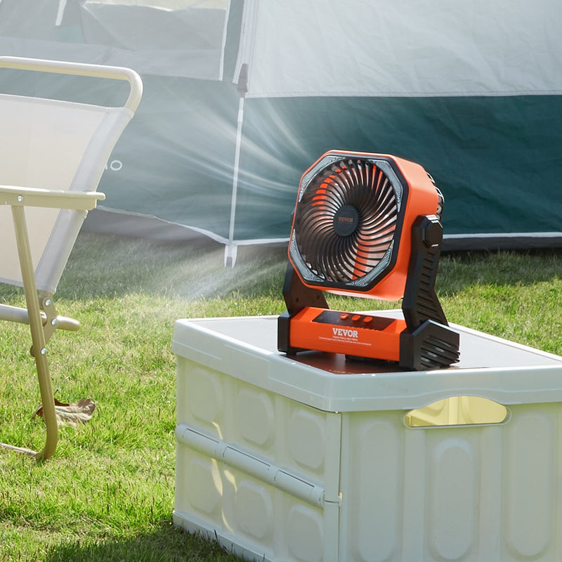 VEVOR 203,2 mm pārnēsājamais ventilators ar uzlādējamu akumulatoru un LED lukturi, 4 regulējami ātrumi