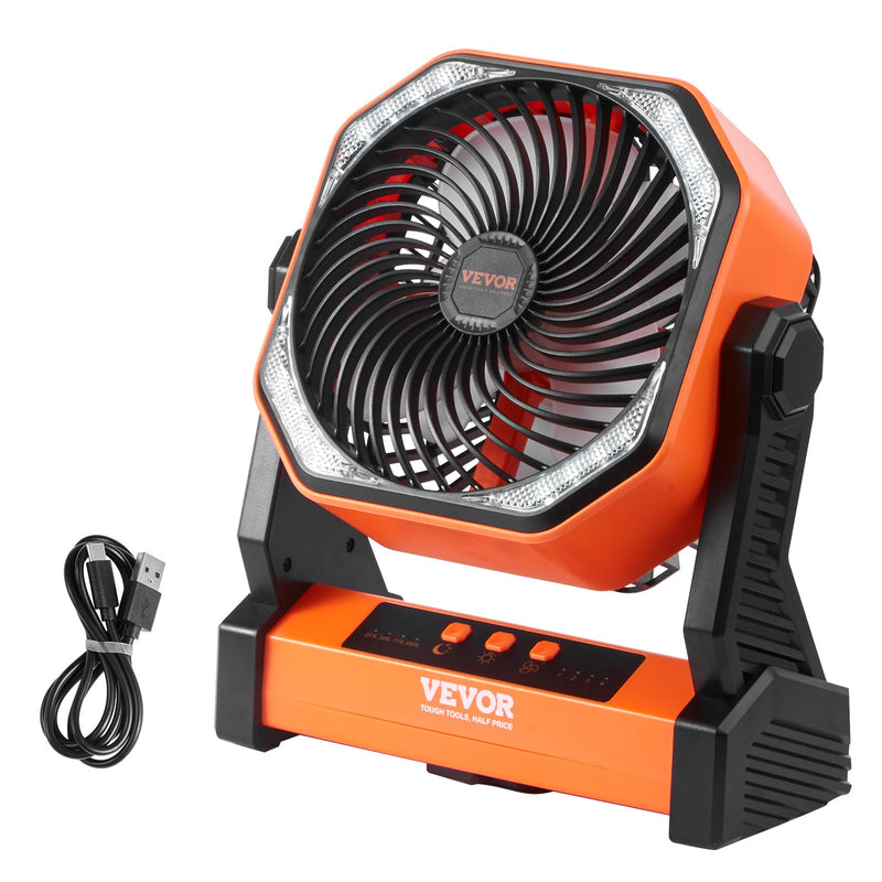 VEVOR 203,2 mm pārnēsājamais ventilators ar uzlādējamu akumulatoru un LED lukturi, 4 regulējami ātrumi