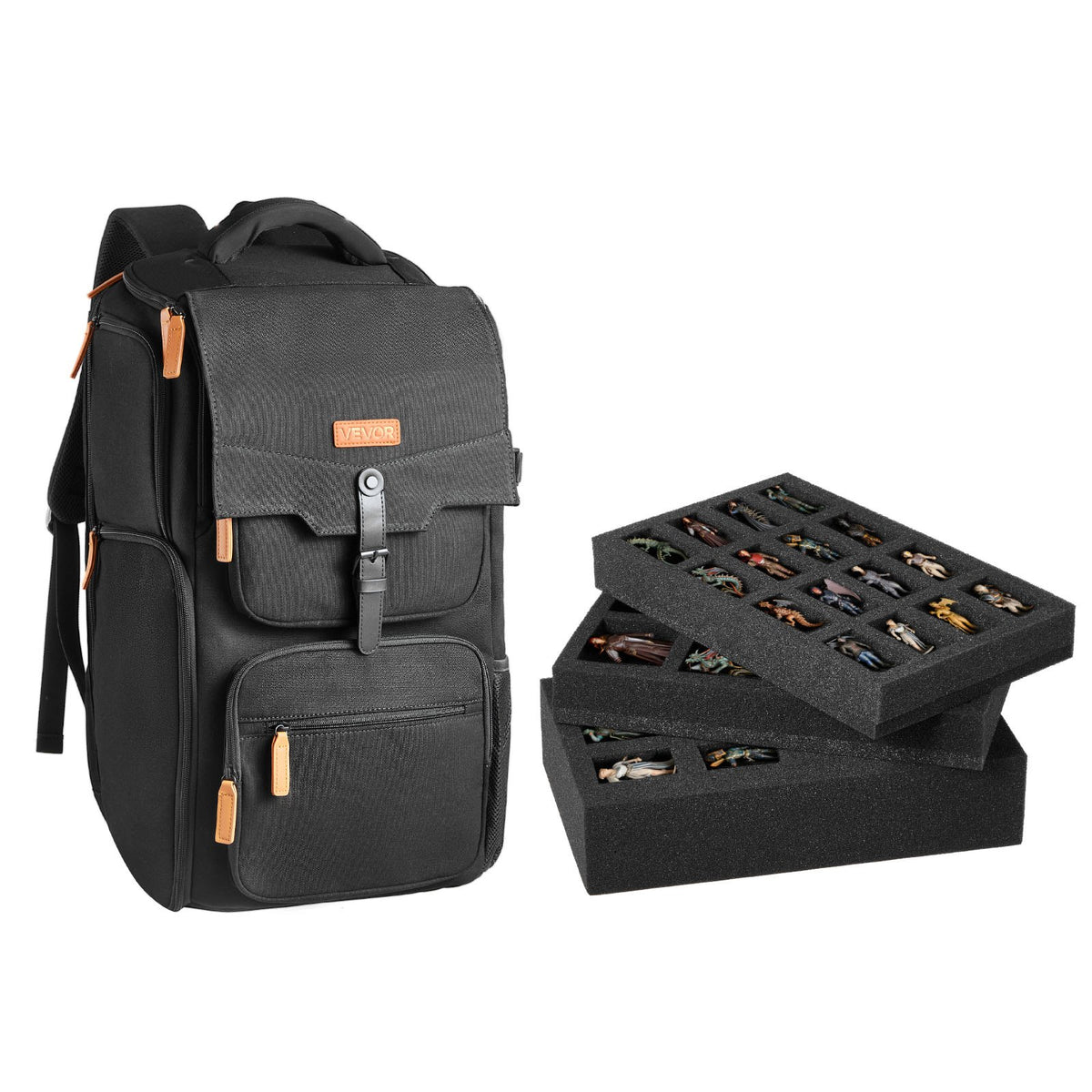 VEVOR Miniature Figures Storage and Carrying Bag, Capacity for up to 58 Foot Soldiers, Transport Bag with Handle and Adjustable Shoulder Strap, 3 Foam Layers for Large Capacity (Miniatures Not Included)