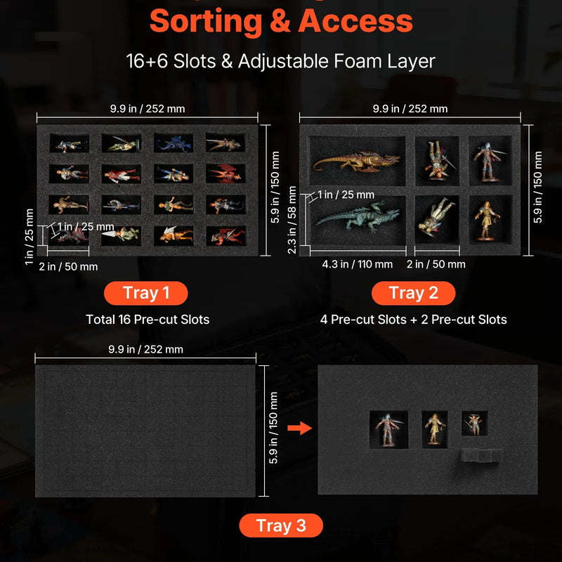 VEVOR miniatūru figūriņu uzglabāšanas un pārnēsāšanas soma, ietilpība līdz 58 kājnieku miniatūrām, transportēšanas soma ar rokturi un regulējamu pleca siksnu, 3 putu slāņi lielai ietilpībai (miniatūras nav iekļautas)