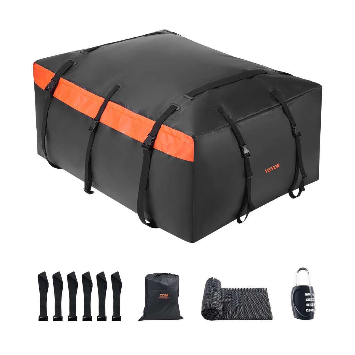 VEVOR auto jumta bagāžas soma 20 kubikpēdas (~566 l), izturīga 840D PVC 100% ūdensizturīga jumta kravas soma visiem auto ar vai bez jumta reliņiem, ar slēdzeni, pretslīdes paklāju un 6 durvju āķiem - ZEMLETES.LV