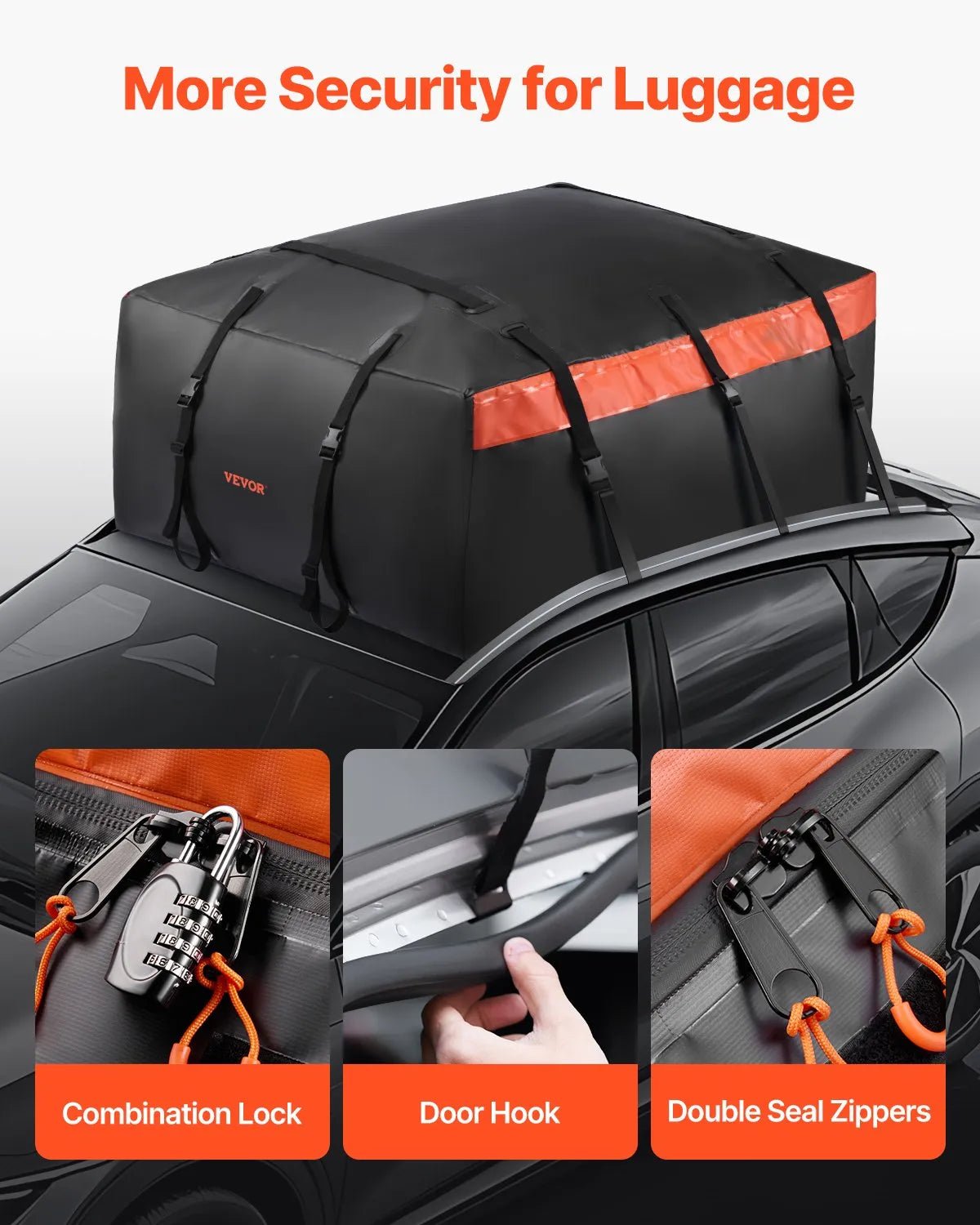 VEVOR auto jumta bagāžas soma 20 kubikpēdas (~566 l), izturīga 840D PVC 100% ūdensizturīga jumta kravas soma visiem auto ar vai bez jumta reliņiem, ar slēdzeni, pretslīdes paklāju un 6 durvju āķiem - ZEMLETES.LV