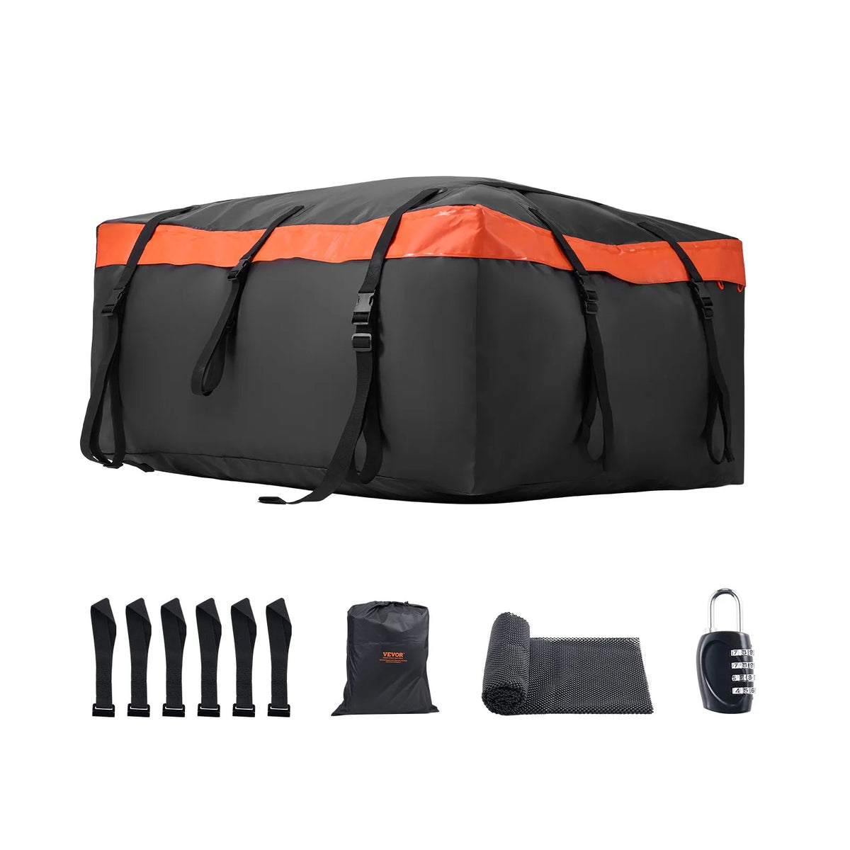 VEVOR auto jumta bagāžas soma 20 kubikpēdas (~566 l), izturīga 840D PVC 100% ūdensizturīga jumta kravas soma visiem auto ar vai bez jumta reliņiem, ar slēdzeni, pretslīdes paklāju un 6 durvju āķiem - ZEMLETES.LV