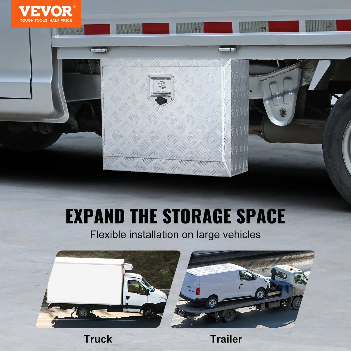 VEVOR Aluminium Tool Box for Truck Bed, 61 × 35.6 × 40.6 cm, Diamond Plate Construction, T-Handle Latches and Lockable Lid, Waterproof Storage Box for Trucks, Vans and Trailers