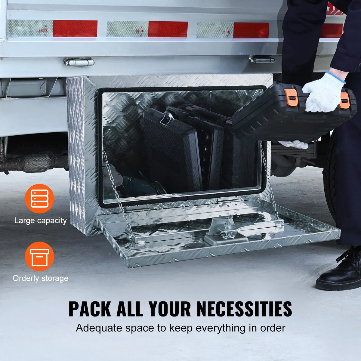 VEVOR Aluminium Tool Box for Truck Bed, 61 × 35.6 × 40.6 cm, Diamond Plate Construction, T-Handle Latches and Lockable Lid, Waterproof Storage Box for Trucks, Vans and Trailers