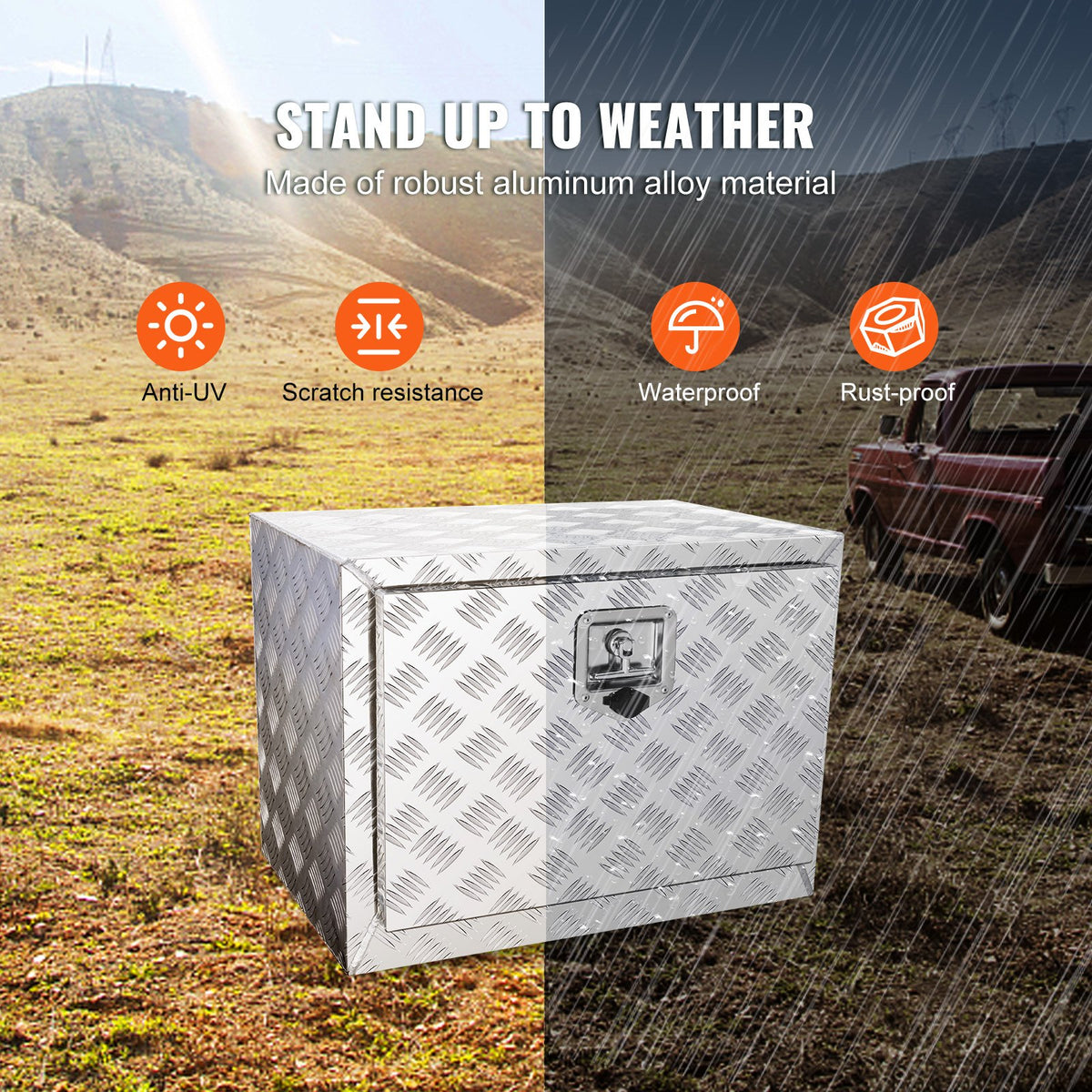 VEVOR Low Trailer Cargo Box, 61 cm × 43 cm × 46 cm, Heavy-Duty Aluminium Tool Box with Lock and Keys, Waterproof with T-Handle Latch, Suitable for Trucks, Vans, Trailers