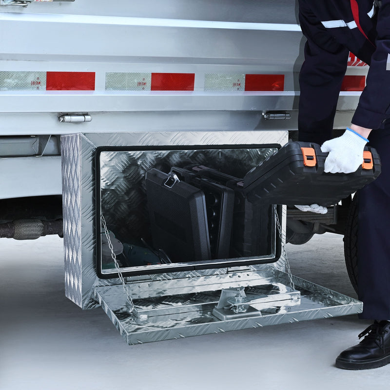 VEVOR zemās piekabes kravas kaste, 61 cm × 43 cm × 46 c, smagās slodzes alumīnija instrumentu kaste ar slēdzeni un atslēgām, ūdensizturīga ar T veida slēdzeni, piemērota kravas automašīnām, furgoniem, piekabēm