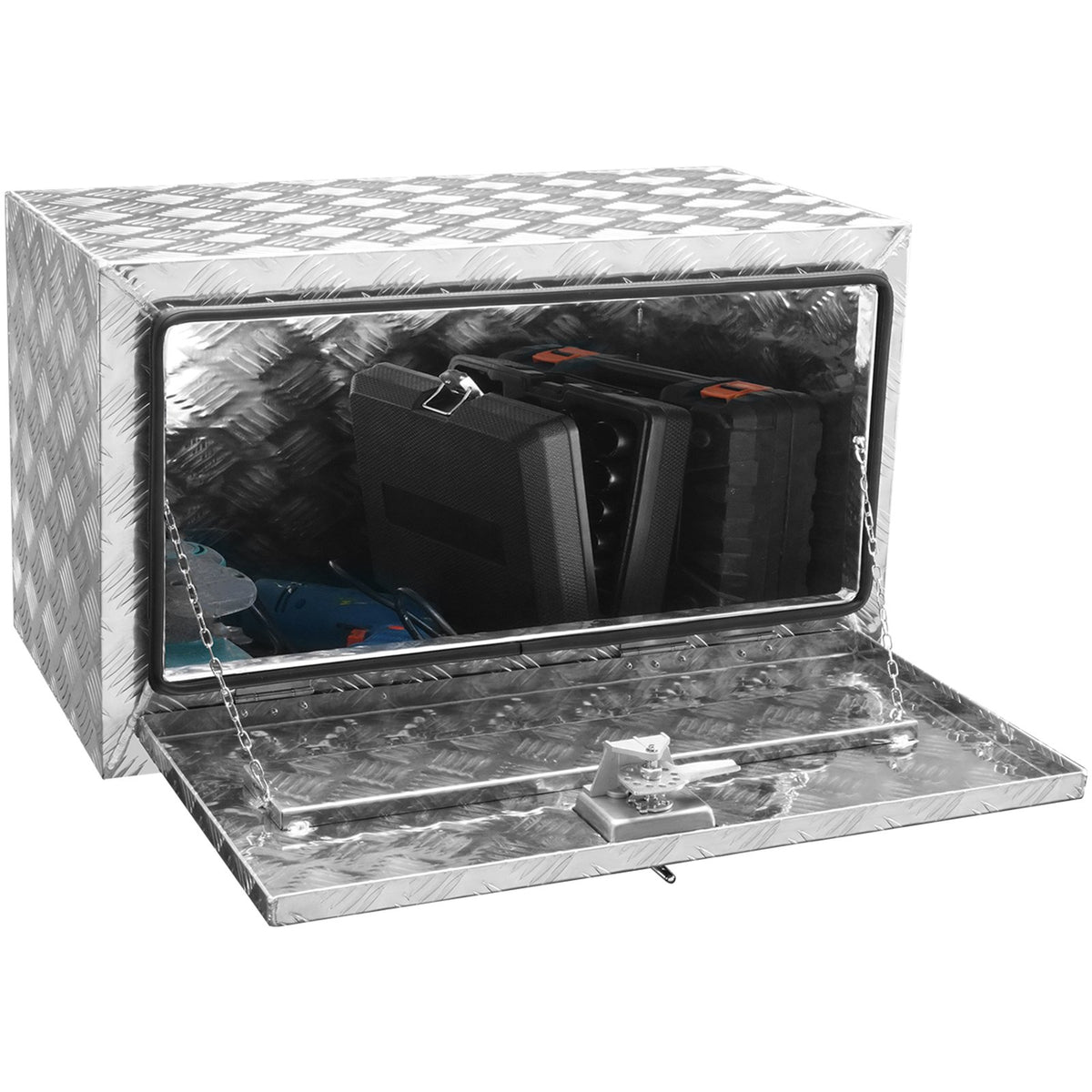 VEVOR Heavy-Duty Aluminium Underbody Tool Box 30 × 14 × 16", Waterproof, Diamond Plate Surface, T-Handle Latch with Keys – Suitable for Pickups, Vans and Trailers