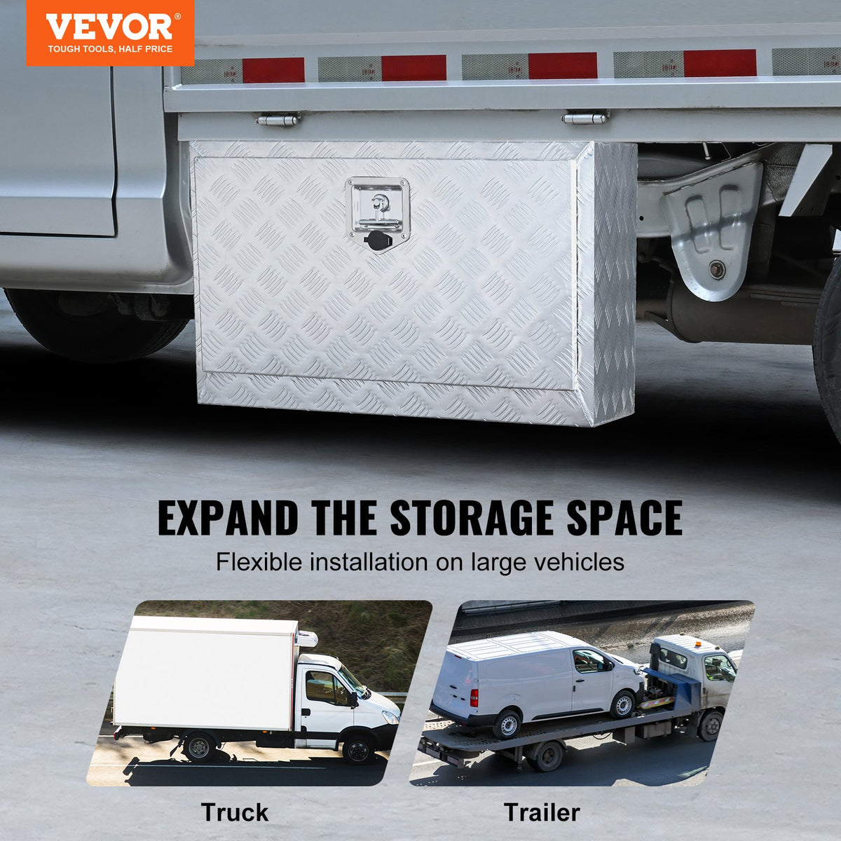 VEVOR Heavy-Duty Aluminium Underbody Tool Box 30 × 14 × 16", Waterproof, Diamond Plate Surface, T-Handle Latch with Keys – Suitable for Pickups, Vans and Trailers