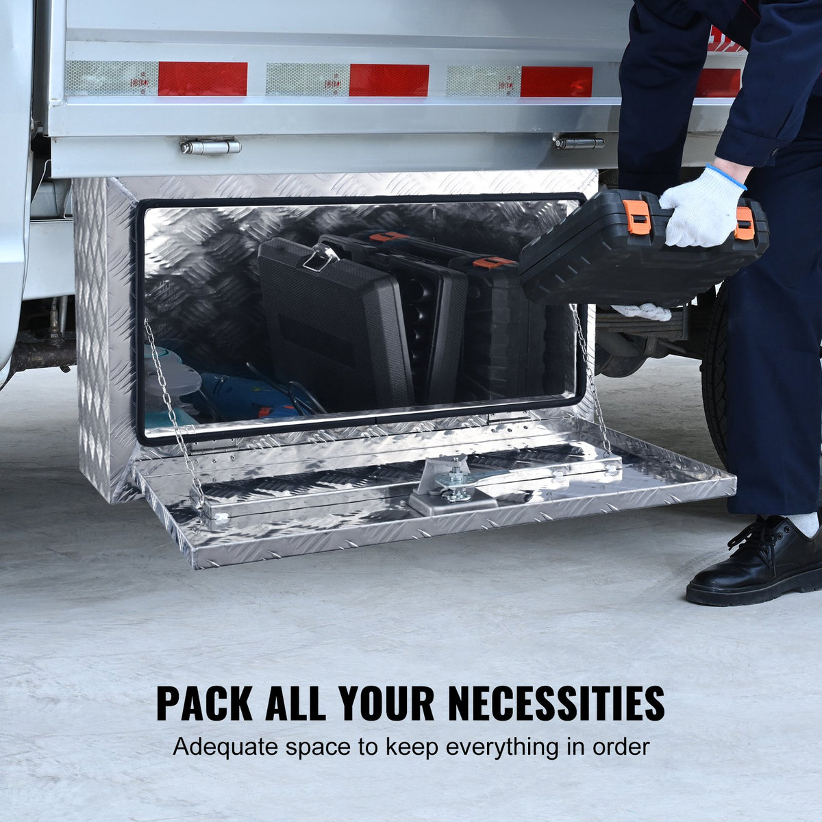 VEVOR Heavy-Duty Aluminium Underbody Tool Box 30 × 14 × 16", Waterproof, Diamond Plate Surface, T-Handle Latch with Keys – Suitable for Pickups, Vans and Trailers