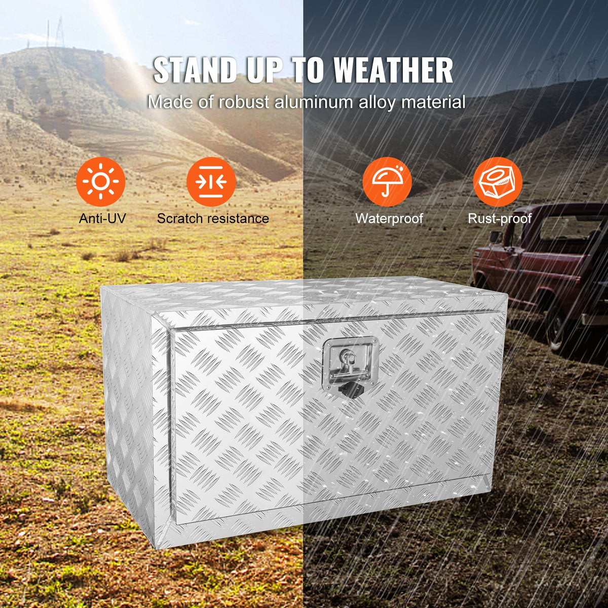 VEVOR Heavy-Duty Aluminium Underbody Tool Box 30 × 14 × 16", Waterproof, Diamond Plate Surface, T-Handle Latch with Keys – Suitable for Pickups, Vans and Trailers