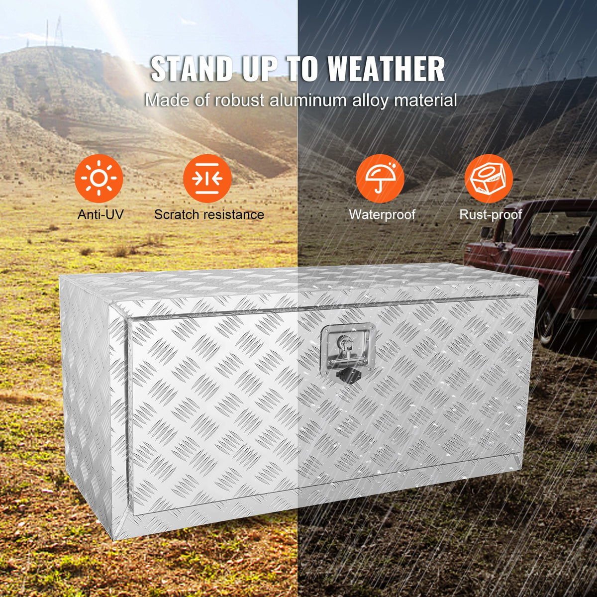VEVOR Aluminium Underbody Tool Box 91 × 36 × 41 cm – Waterproof, T-Handle, Lockable, Suitable for Trucks, Vans and Trailers