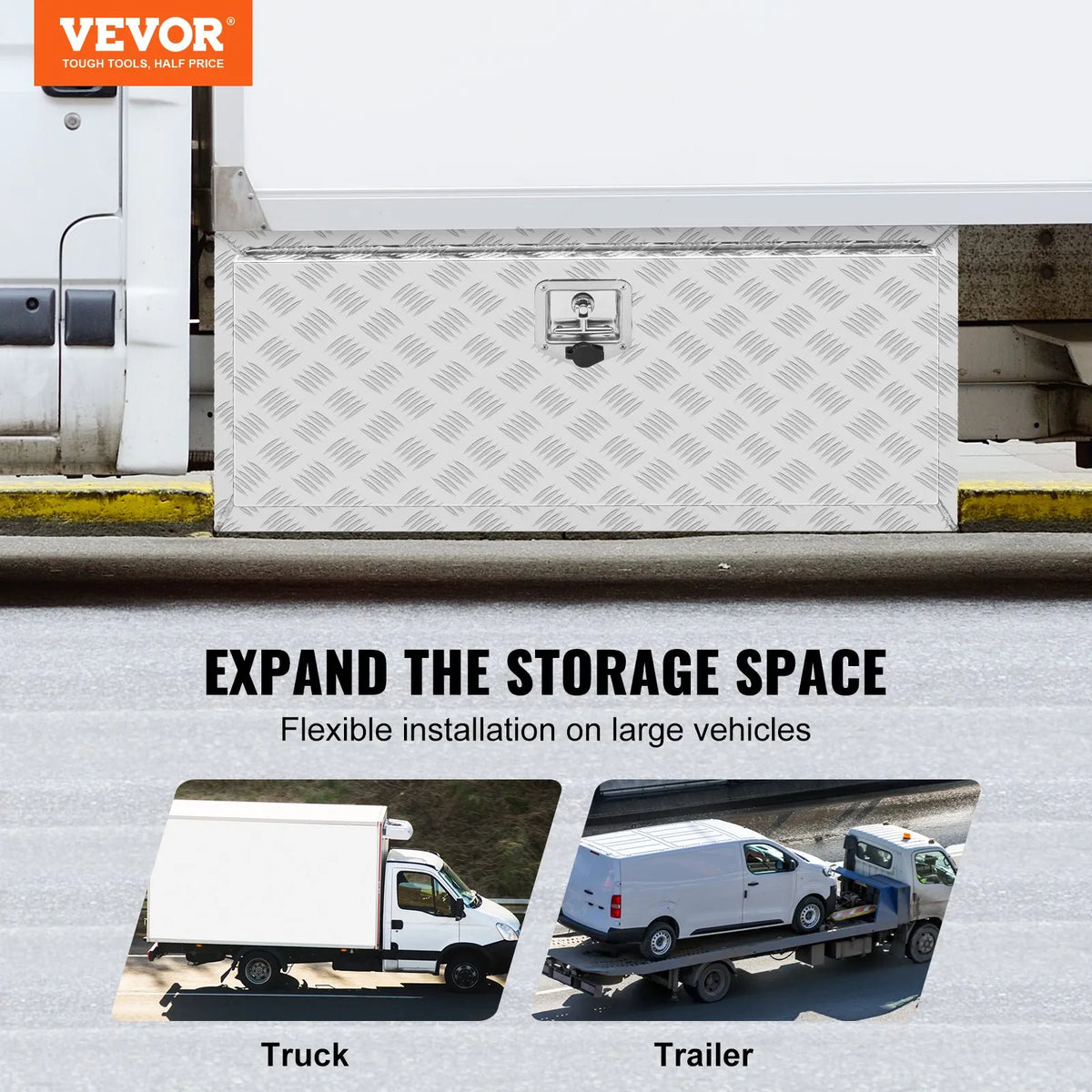 VEVOR Aluminium Tool Box for Truck Bed, 914 × 430 × 460 mm, Diamond Plate Construction, T-Handle Latches and Lockable Lid, Waterproof Storage Box for Trucks, Vans and Trailers