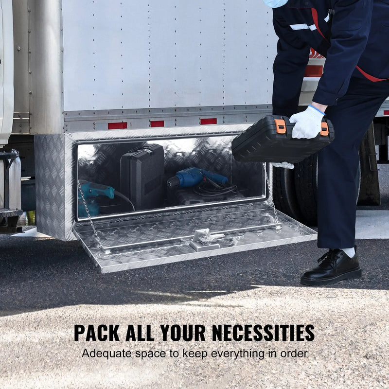 VEVOR alumīnija instrumentu kaste kravas auto apakšai, 914 × 430 × 460 mm, ar rombveida plākšņu konstrukciju, T-veida aizdari un slēdzamu vāku, ūdensizturīga uzglabāšanas kaste kravas auto, furgoniem un piekabēm