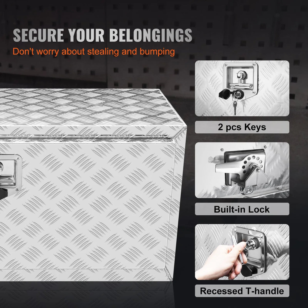 VEVOR Aluminium Tool Box for Truck Bed, 914 × 430 × 460 mm, Diamond Plate Construction, T-Handle Latches and Lockable Lid, Waterproof Storage Box for Trucks, Vans and Trailers