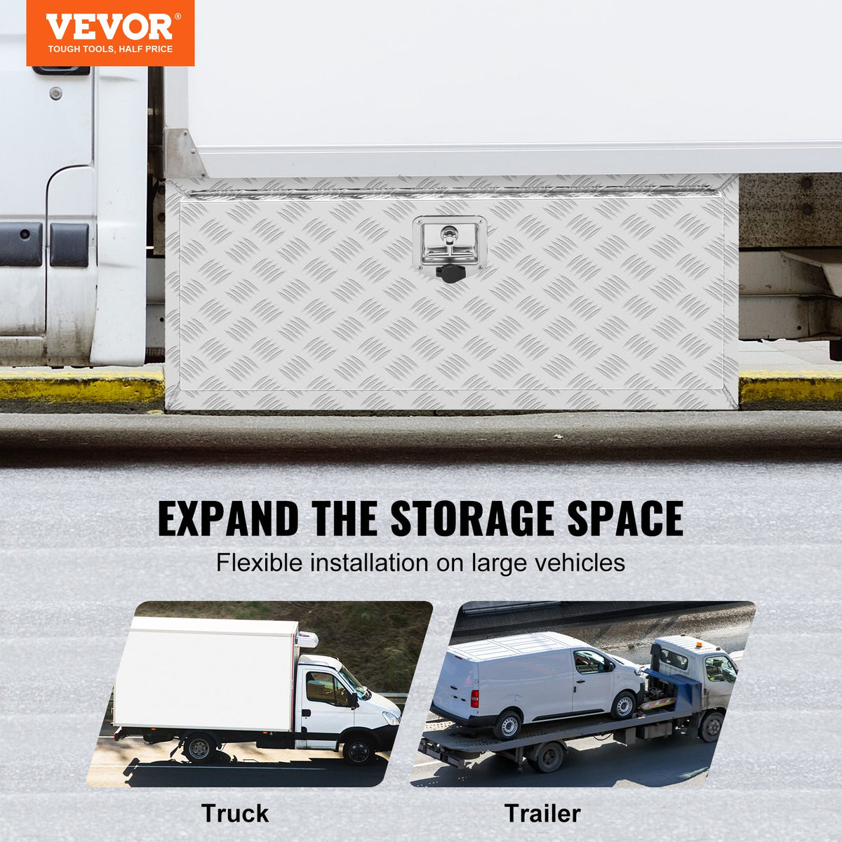 VEVOR 91 × 61 × 61 cm Storage Tool Box with Lock and Keys, Waterproof, T-Handle Latch, for Pickup Truck, Van, Trailer