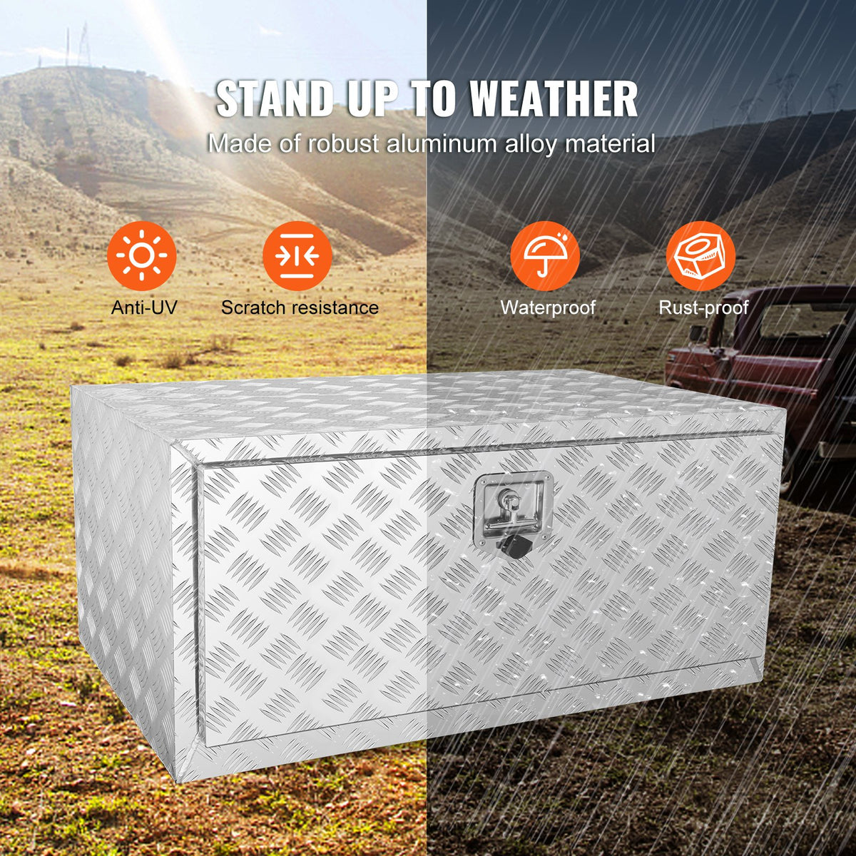 VEVOR 91 × 61 × 61 cm Storage Tool Box with Lock and Keys, Waterproof, T-Handle Latch, for Pickup Truck, Van, Trailer