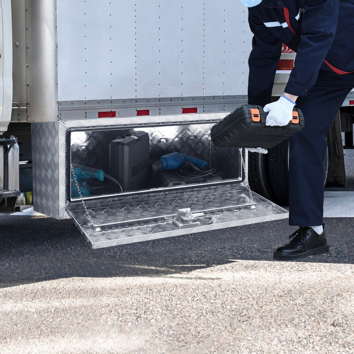 VEVOR 91 × 61 × 61 cm Storage Tool Box with Lock and Keys, Waterproof, T-Handle Latch, for Pickup Truck, Van, Trailer