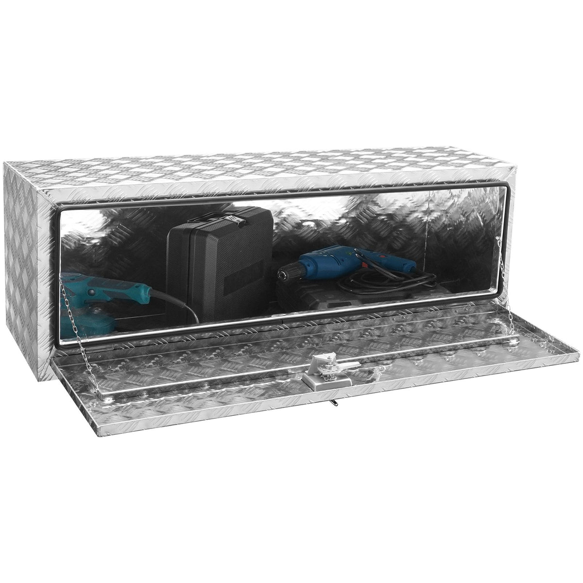 VEVOR Low-Profile Trailer Tool Box, 122 cm × 43 cm × 46 cm, Heavy-Duty Aluminium Storage Box with Lock and Keys, Waterproof, T-Handle Latch, Suitable for Trucks, Vans, Trailers