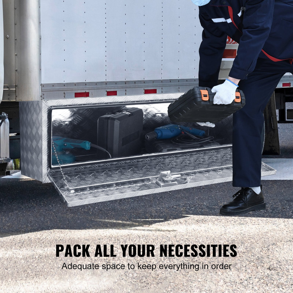 VEVOR Low-Profile Trailer Tool Box, 122 cm × 43 cm × 46 cm, Heavy-Duty Aluminium Storage Box with Lock and Keys, Waterproof, T-Handle Latch, Suitable for Trucks, Vans, Trailers