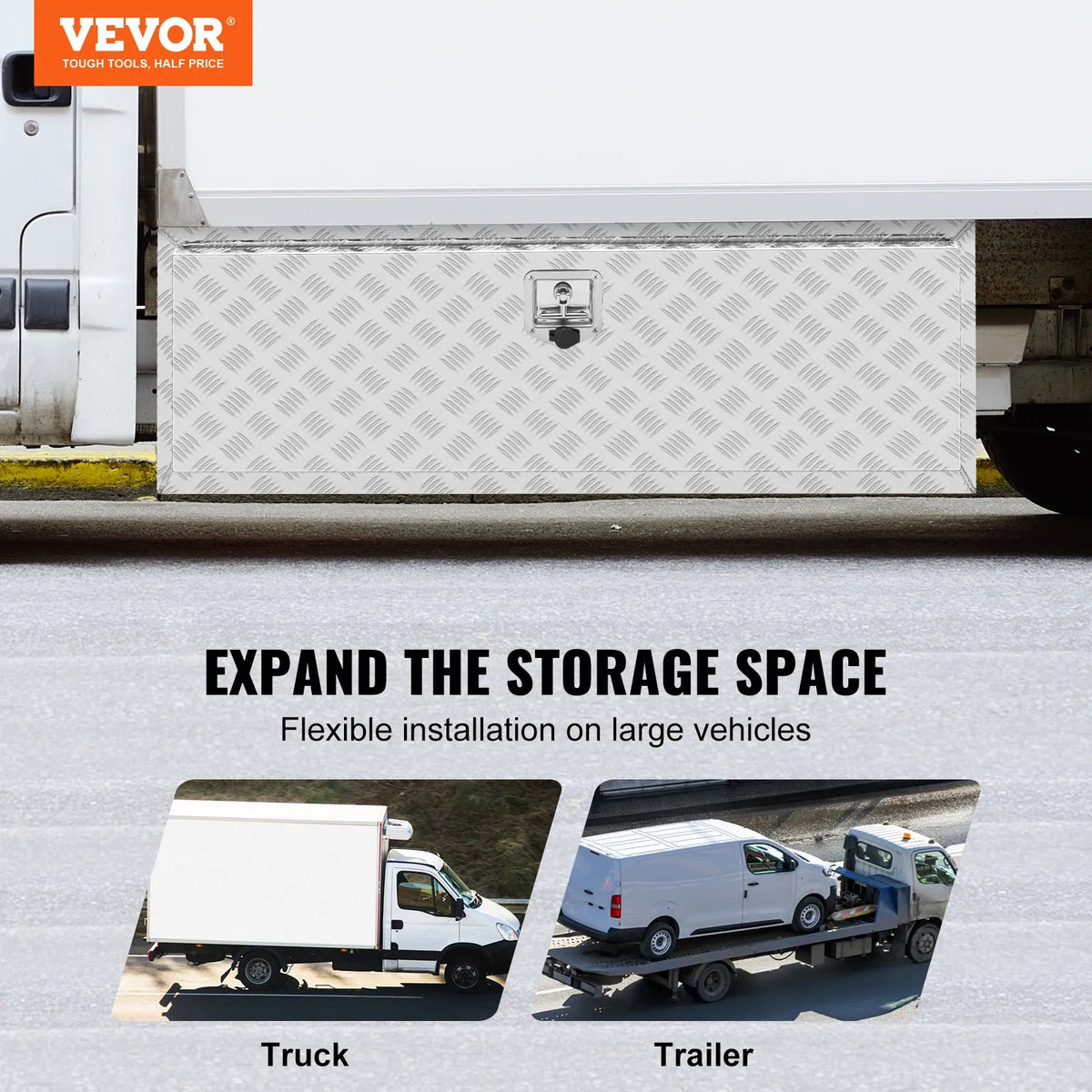 VEVOR Aluminium Tool Box for Truck Bed, 122 × 61 × 61 cm, Diamond Plate Construction, T-Handle Latches and Lockable Lid, Waterproof Storage Box for Trucks, Vans and Trailers