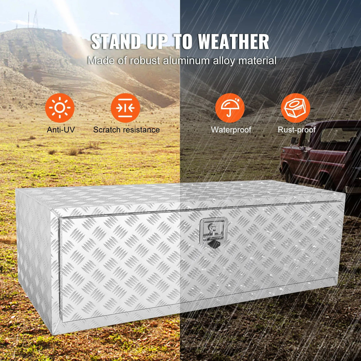 VEVOR Aluminium Tool Box for Truck Bed, 122 × 61 × 61 cm, Diamond Plate Construction, T-Handle Latches and Lockable Lid, Waterproof Storage Box for Trucks, Vans and Trailers