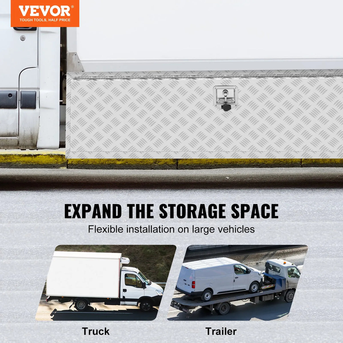 VEVOR Aluminium Tool Box for Truck Bed, 152.4 × 43.2 × 45.7 cm, Diamond Plate Construction, T-Handle Latches and Lockable Lid, Waterproof Storage Box for Trucks, Vans and Trailers