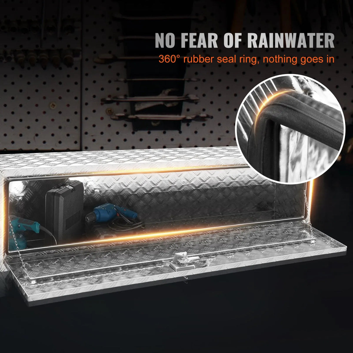 VEVOR Aluminium Tool Box for Truck Bed, 152.4 × 43.2 × 45.7 cm, Diamond Plate Construction, T-Handle Latches and Lockable Lid, Waterproof Storage Box for Trucks, Vans and Trailers