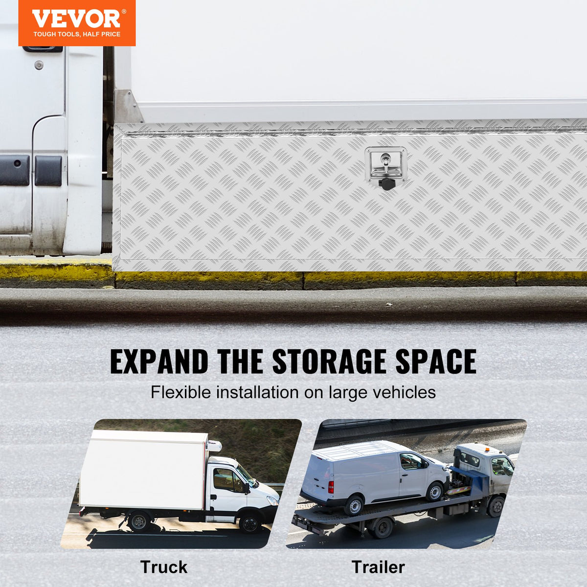 VEVOR Low Trailer Tool Box, 152 cm × 61 cm × 61 cm, with Lock and Keys, Waterproof with T-Handle Lock, Suitable for Trucks, Vans, Trailers
