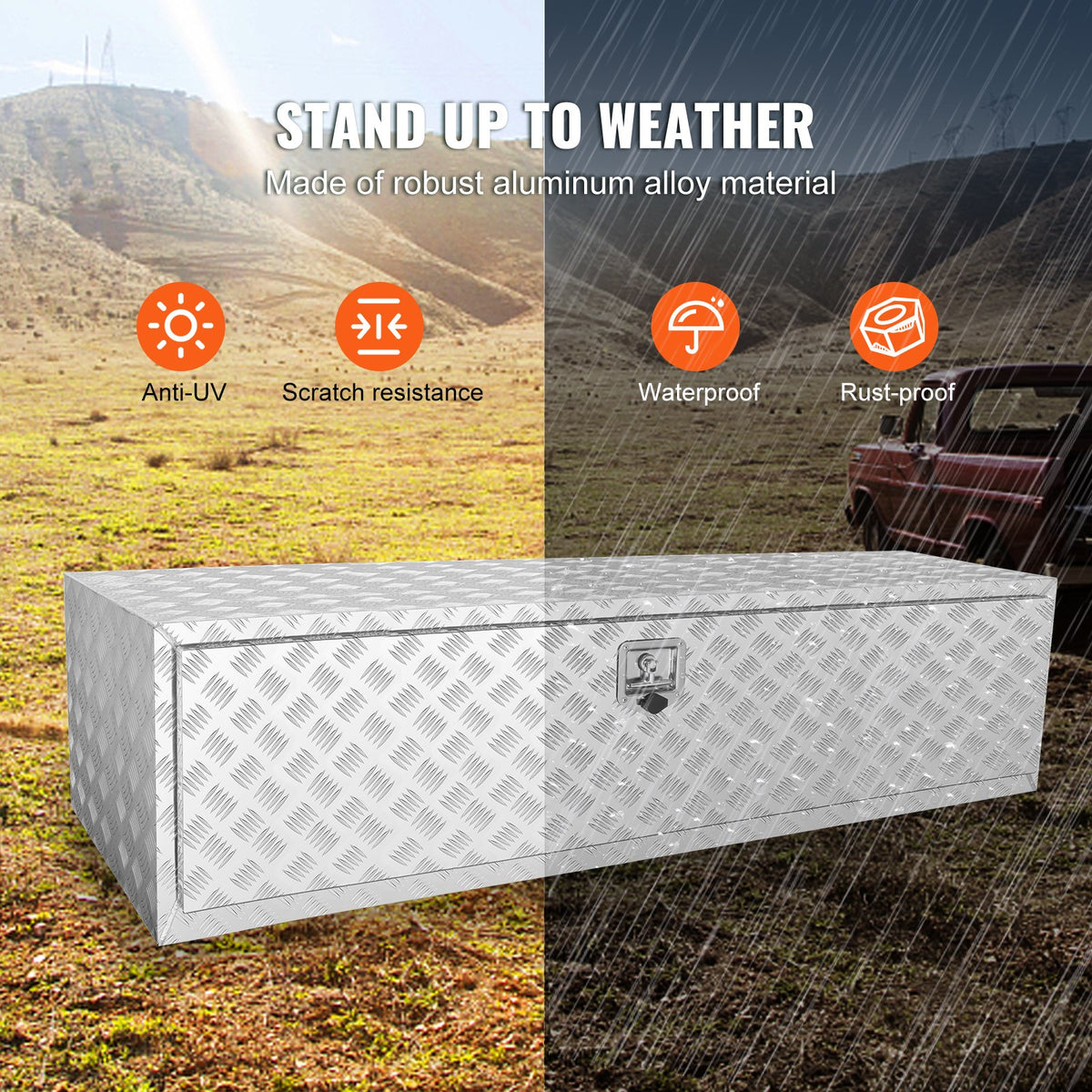 VEVOR Low Trailer Tool Box, 152 cm × 61 cm × 61 cm, with Lock and Keys, Waterproof with T-Handle Lock, Suitable for Trucks, Vans, Trailers