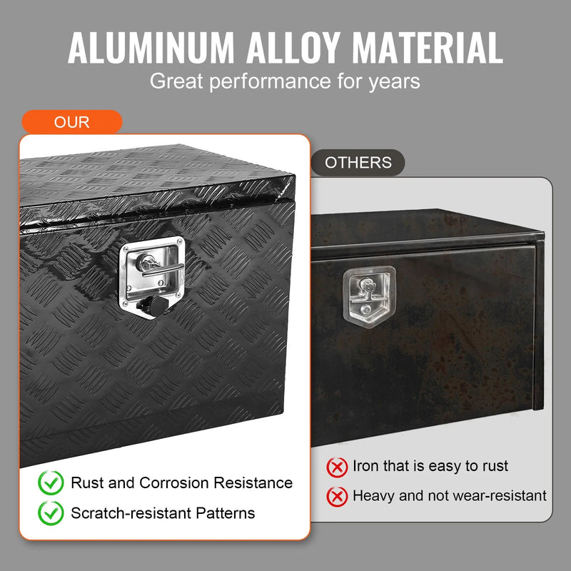 VEVOR kravas automašīnas apakšējā instrumentu kaste, 60,96×35,56×40,64 cm alumīnija dimanta faktūras uzglabāšanas kaste ar T veida roktura slēdzeni, ūdensizturīga kravas, furgonu un piekabju kaste ar slēdzeni un atslēgām