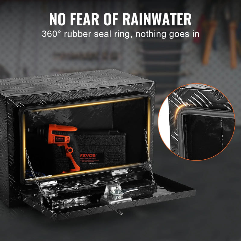 VEVOR kravas automašīnas apakšējā instrumentu kaste, 60,96×35,56×40,64 cm alumīnija dimanta faktūras uzglabāšanas kaste ar T veida roktura slēdzeni, ūdensizturīga kravas, furgonu un piekabju kaste ar slēdzeni un atslēgām